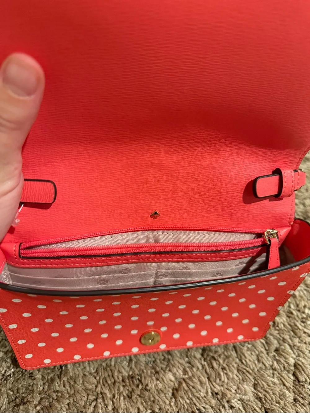 Kate Spade Hot Pink Polka Dot Saffiano Leather Crossbody with Gold Chain